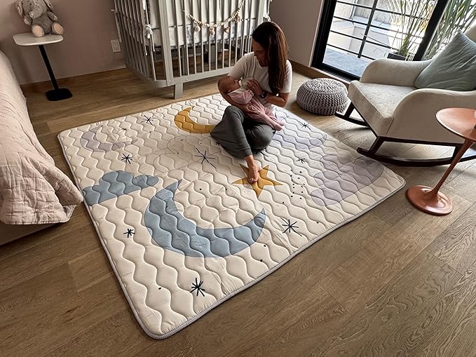 Miotetto Baby Mat for Floor, 73" x 73" Playpen Mat, Thick Soft Foam Padding Baby Play Mat, Portable Quilted playmat - Washable Baby Floor Play mat, Non-Slip Play Mat for Babies & Toddlers
