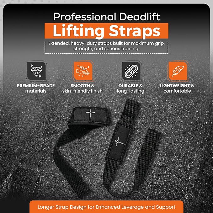Christian Powerlifting Wrist Straps for Weightlifting- Faith-Inspired Padded Lifting Straps with 23" Extended Length for Deadlifts & Strength Workouts- Durable Cotton Wrist Wraps for Men & Women- Heavy Duty Gym Wrist Straps