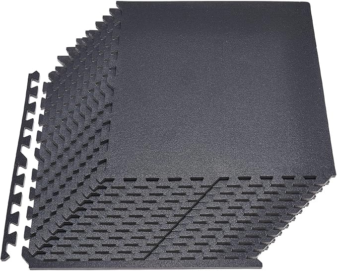VEVOR 0.56Inch 96sq.ft 24 Tiles Gym Flooring for Home Gym, Rubber Top with High Density EVA Foam, 24 x 24In Gym Floor Exercise Equipment Mats, Interlocking Gym Mats, Puzzle Workout Mats, Black