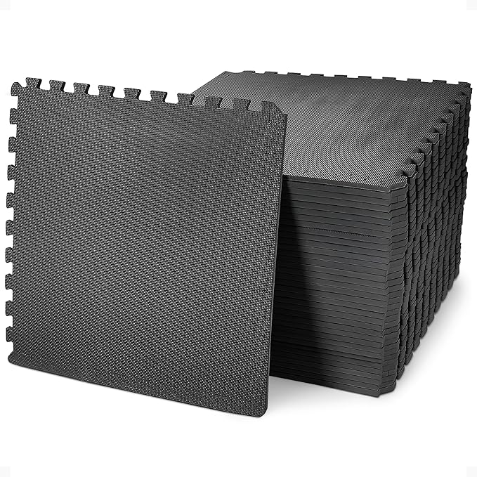 BalanceFrom 24x24 Inch EVA Interlocking Foam Exercise Tile Mat – Non-Slip Puzzle Flooring for Home Gym, Fitness Studio, or Playroom with Multiple Thickness, Coverage Sizes and Color Options