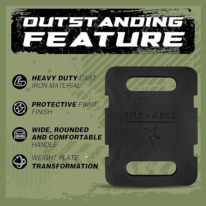 Yes4All Attachable Rucking Weight for Backpack, Cast Iron Training Weight Plate with Quick-Attach Strap Slots, Ergonomic Rounded Handle for Weighted Walking, Hiking, Rucking