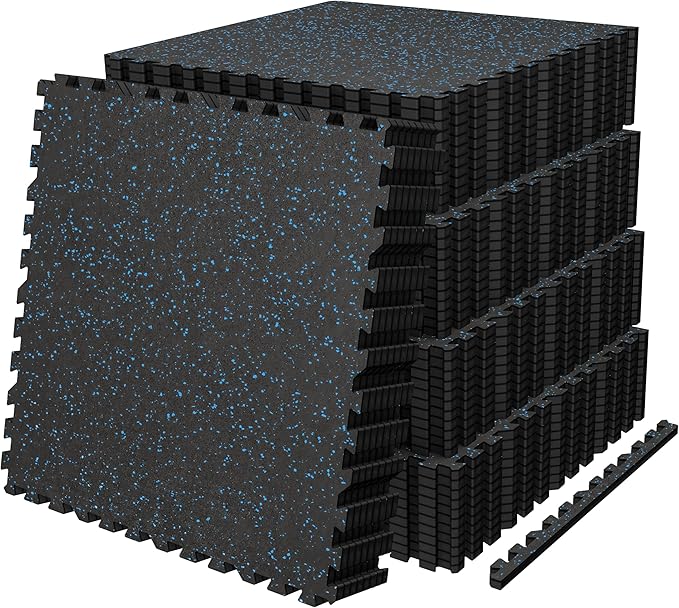 AIRHOP 0.56in Thick 192 Sq Ft Exercise Equipment Mats, 48 Tiles Upgraded Rubber Top with High Density EVA Foam, Large Interlocking Puzzle Gym Flooring for Home Gym, Heavy Weight Workout, 24 x 24in