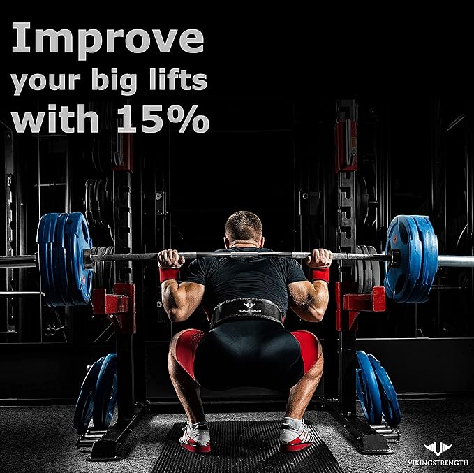 Vikingstrength Premium Weight Lifting Belt with Lifting Straps, Gym Weightlifting Belt for Men and Women, perfect for Squat, Powerlifting, Crossfit and Deadlifting M-4XL + V-Strength Workout App