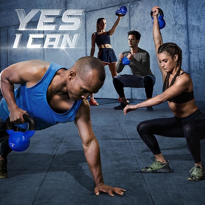 Yes4All Kettlebell, 5-100 LB Vinyl Coated Cast Iron Strength Training Kettlebells for Home Gym Exercises, Fitness, Full Body Workout Equipment, Push Ups, and Grip Strength