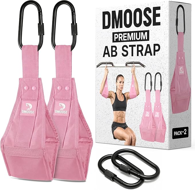 DMoose Fitness Hanging Ab Straps for Pull Up Bar & Core Strength Training - Soft Padded Exercise Straps for Ab Swing & Leg Raises, Hang Bar Strap with 2 Steel Carabiners - Abs Equipment for Home & Gym