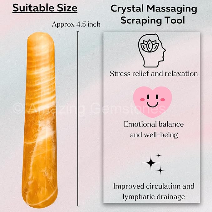 Yellow Calcite Crystal Wand Massage Stick - Pelvic Wand Gua Sha for Adults - Crystals and Healing Stones Massage Wands for Adults Gifts (Smooth)