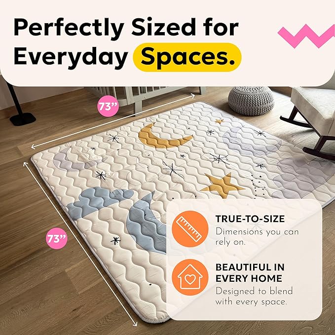 Miotetto Baby Mat for Floor, 73" x 73" Playpen Mat, Thick Soft Foam Padding Baby Play Mat, Portable Quilted playmat - Washable Baby Floor Play mat, Non-Slip Play Mat for Babies & Toddlers