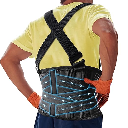 DARLIS Work Back Brace with Removable Suspender Straps, Posture Corrector Protector for Heavy Lifting Safety, Back Support Belt for Men Women in Construction, Moving and Warehouse Jobs L (39.5"- 44")
