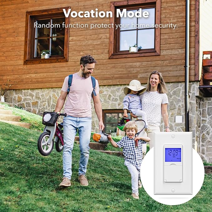 BN-LINK 7 Day Programmable in-Wall Timer Switch for Lights, Digital Light Switch Timer Indoor, Single Pole and 3 Way (Compatible with SPDT) Both Use, Neutral Wire Required, Blue Backlight, ETL Listed