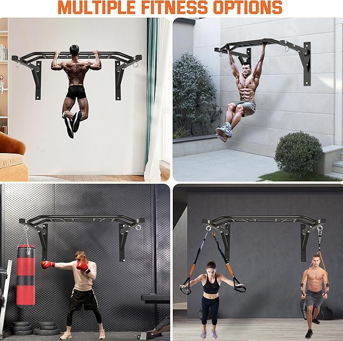 Upgrade Pull Up Bar Wall Mounted,Heavy Duty Multi Grip Chin Up Bar for Strength Training, 600 lbs Capacity, Durable Steel Construction, Perfect for Home and Garage Workouts