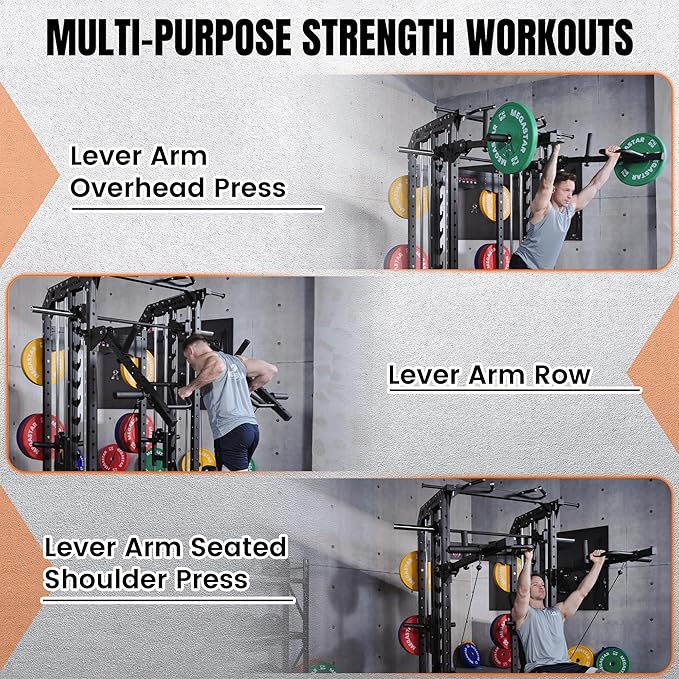 Adjustable Lever Arms, 350LB Capacity Power Rack Attachments Multi-Grip Handles for Full-Body Strength Training, Fits 1" & 2" Weight Plates and 1" Hole Design