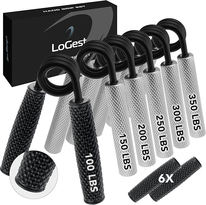 7 Pack Logest Metal Hand Grip Set, 50LB-350LB 7 Levels No Slip Heavy-Duty Grip Strengthener with Gift Box, Great Wrist & Forearm Hand Exerciser, Home Gym, Hand Gripper Grip Strength Trainer
