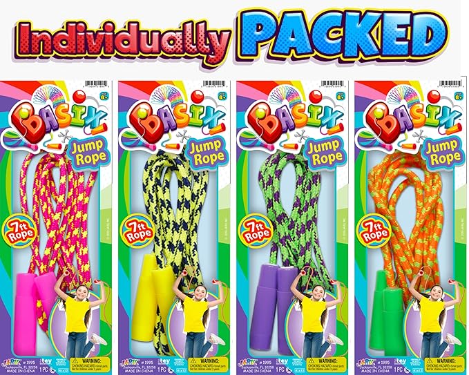 JA-RU 7ft Adjustable Jump Rope (Jump Rope) Nylon Braided Jump Ropes for Kids. Indoor & Outdoor Activities for Teens. Bulk Party Favor & Gymnastics Goodie Bag Stuffers. 1995