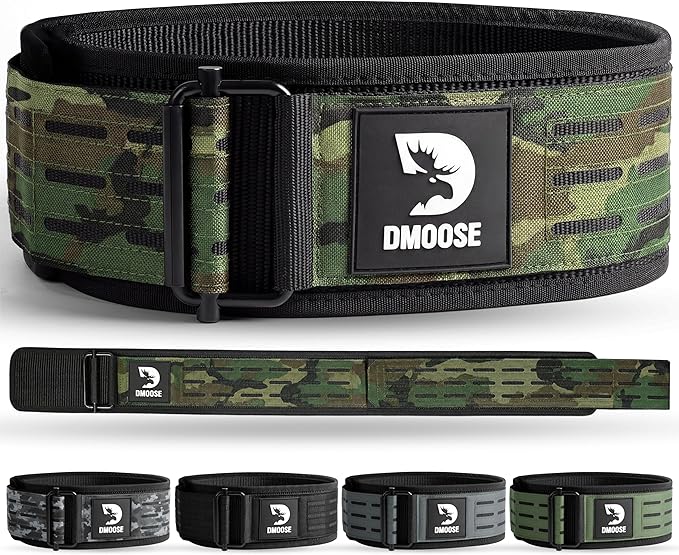 DMoose Weight Lifting Belt - Auto Locking Gym Belt for Olympic Training, WOD, Cross Training for Men and Women - 4" Nylon Workout belt with Adjustable Buckle - Provides Lumbar Support and Stability