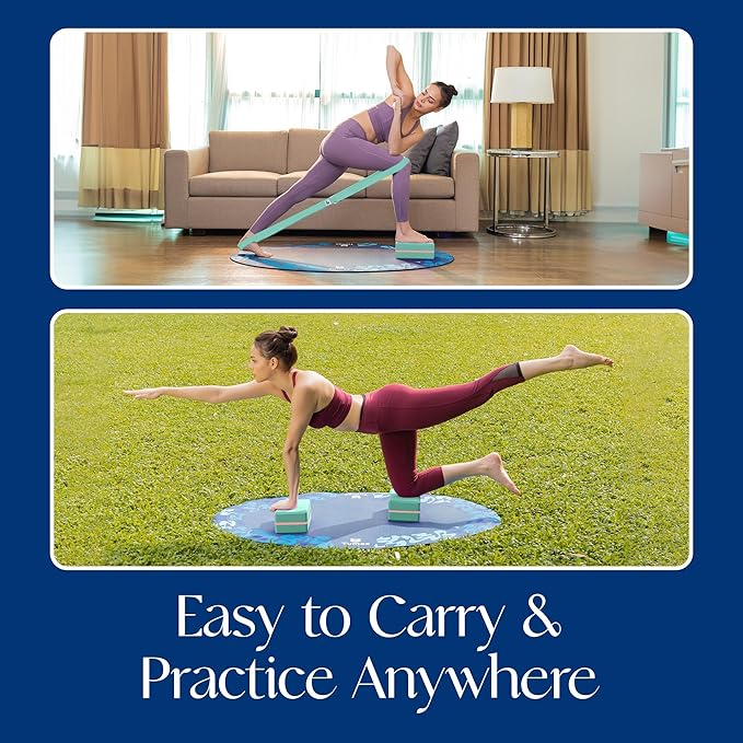 Tumaz Non-Slip Yoga Blocks 2-Pack - High Density/Lightweight EVA Foam & Natural Cork for Stability, Premium Set with E-Book Included