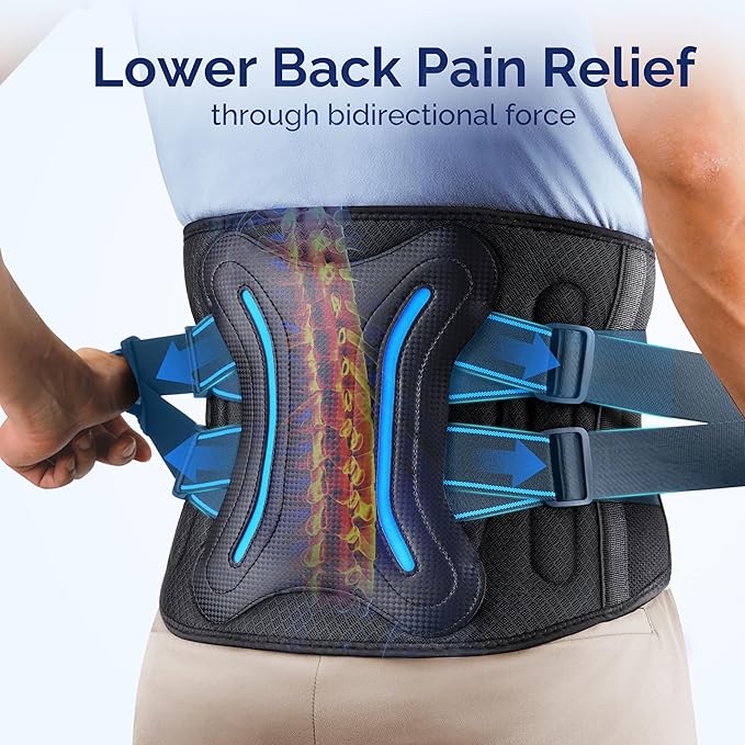 FEATOL Lower Back Brace with 5 Reinforced Stays for Women and Men, Adjustable Snug-Fit Lumbar Support Belt for Work, Size L, Waist 34.3-38inches
