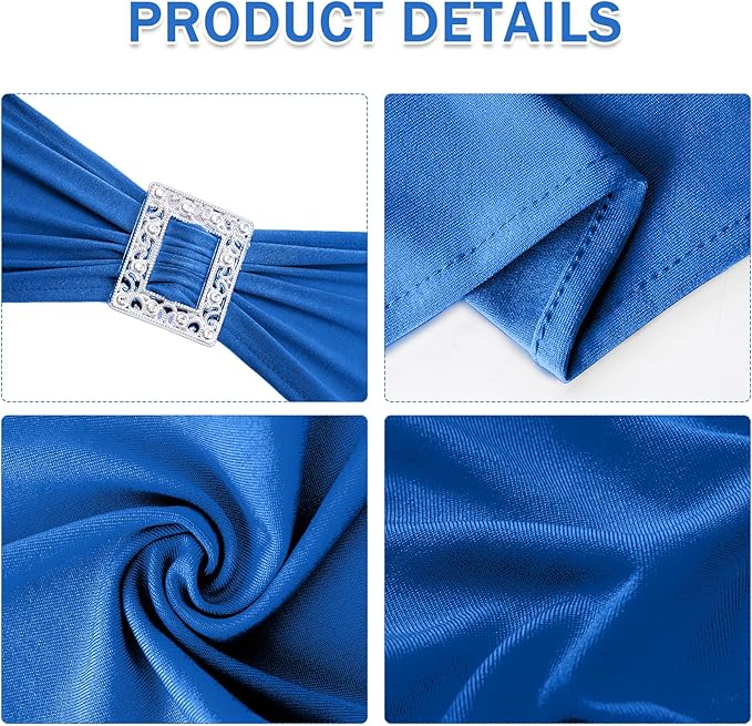 Joccun 60 PCS Spandex Chair Sashes Bows Stretch Chair Cover Band with Buckle Slider Universal Elastic Chair Ties for Wedding Banquet Party Event Decoration (Royal Blue)