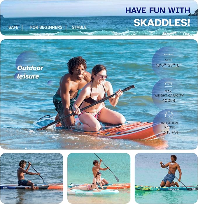 10’6’’ Inflatable Stand Up Paddle Board (SUP) for Adults and Youth with Non-Slip Deck – Complete Accessories Kit, for Fishing, Yoga, Fitness & Family Fun