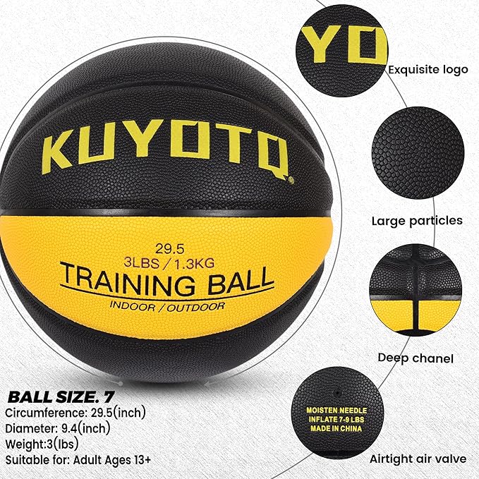 KUYOTQ 3LBS/3.3LBS/2.2LBS Weighted Heavy Training Basketball 29.5/28.5" in and Outdoor Improving Handling Dribbling Passing Rebounding Skill Composite Size 7/6 Weighted Training Basketball Equipment