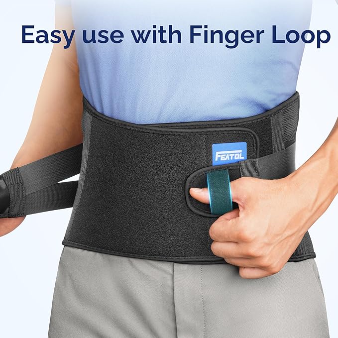 FEATOL Lower Back Brace with 5 Reinforced Stays for Women and Men, Adjustable Snug-Fit Lumbar Support Belt for Work, Size 3XL, Waist 48.4"-53.1"