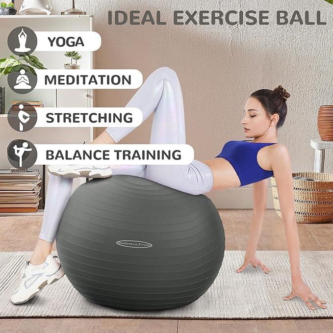 Fitvids Anti-Burst and Slip Resistant Exercise Yoga Fitness Birthing Ball with Quick Pump, 2,000-Pound Capacity, Multiple Colors and Sizes
