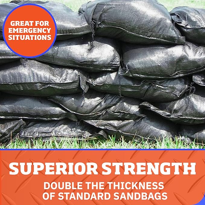 DURASACK Pro Max Heavy Duty Sand Bags for Flooding with 4,000 Hours UV Protection Sandbags for Weight, 100 lbs Capacity, 14x26 in, Black, 50 Count