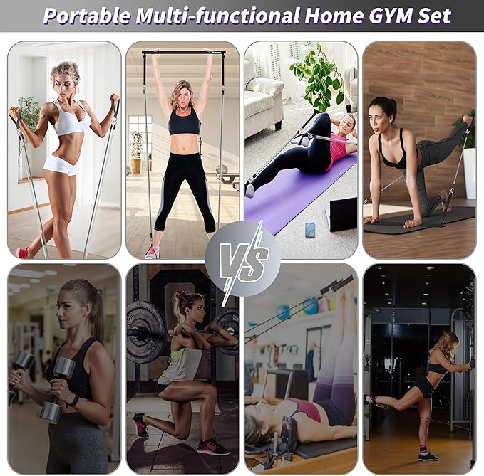 Goocrun Portable Pilates Bar Kit with Resistance Bands for Men and Women - 3 Set Exercise Resistance Bands - Multifunctional Home Gym - Supports Full-Body Workouts – with Fitness Poster and Video