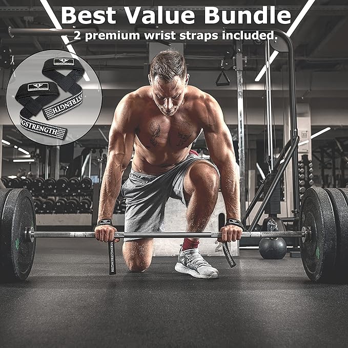 Vikingstrength Premium Weight Lifting Belt with Lifting Straps, Gym Weightlifting Belt for Men and Women, perfect for Squat, Powerlifting, Crossfit and Deadlifting M-4XL + V-Strength Workout App