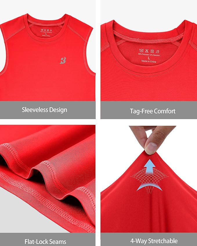 Roadbox Boys Youth Sleeveless Compression Shirt, Quick Dry Kids Football Undershirt, Athletic Soft Tank Tops Sport Basketball