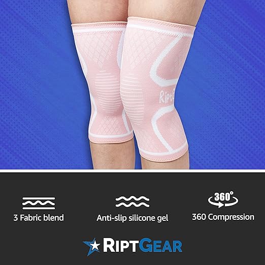 RiptGear Knee Compression Sleeve Women - Knee Support and Compression Knee Brace for Women Working Out For Pain, Running (Large, Pink (2 Pack))
