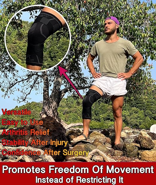 Knee Brace Compression Sleeve with Strap for Best Support & Pain Relief for Meniscus Tear, Arthritis, Running, Basketball, MCL, Jogging and Post Surgery Recovery for Men & Women (Black, XXL)