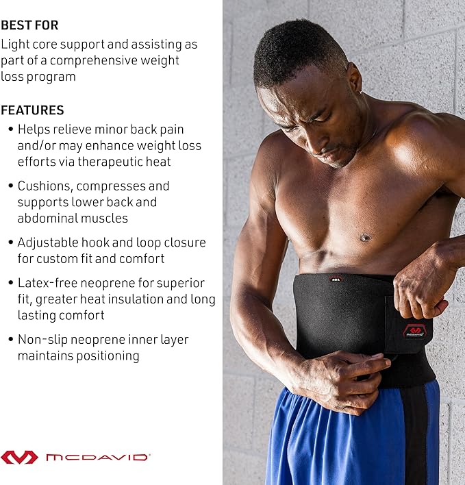 McDavid Sweat Band & Waist Trimmer Belt for Men, Back Support, Improves Posture During Workouts, Waist Trainer For Men