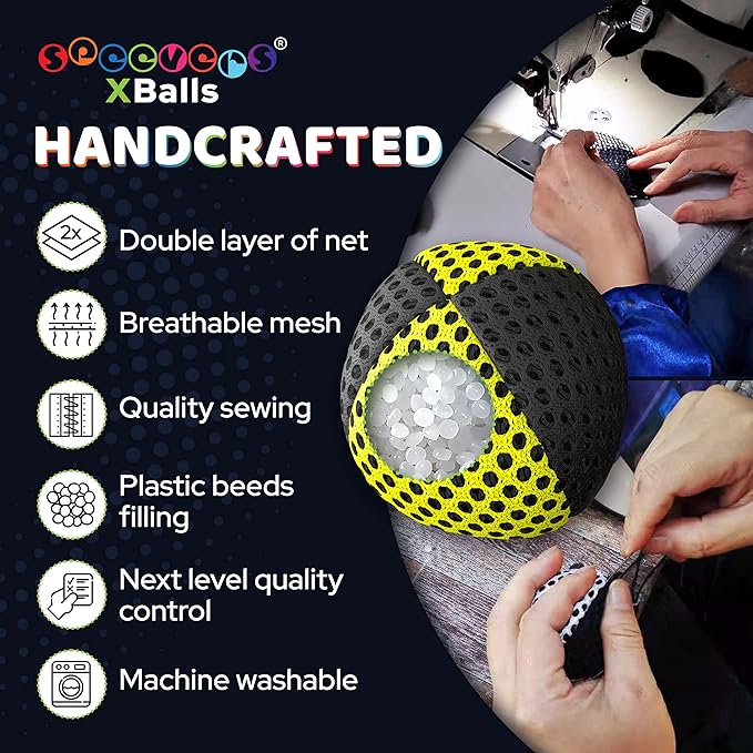 speevers Juggling Balls for Beginners and Professionals Set of 3, 14 Colors Available, 2 Layers of Net and Carry Case, Xballs Juggling Balls (Black - Yellow, 3.2 oz)