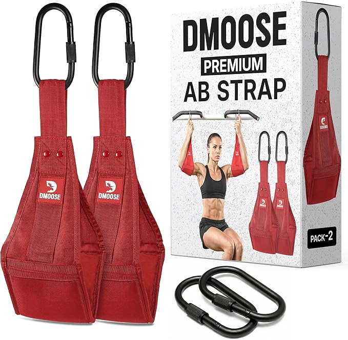 DMoose Fitness Hanging Ab Straps for Pull Up Bar & Core Strength Training - Soft Padded Exercise Straps for Ab Swing & Leg Raises, Hang Bar Strap with 2 Steel Carabiners - Abs Equipment for Home & Gym