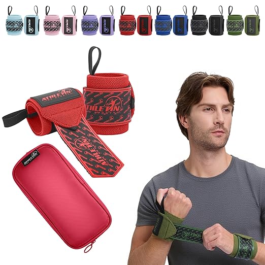 Wrist Wraps for Weightlifting - 18” Heavy Duty Wrist Support for Gym, Powerlifting, Bench Press & Cross Training - Adjustable with Thumb Loop, Durable for Men & Women, Includes Carry Pouch