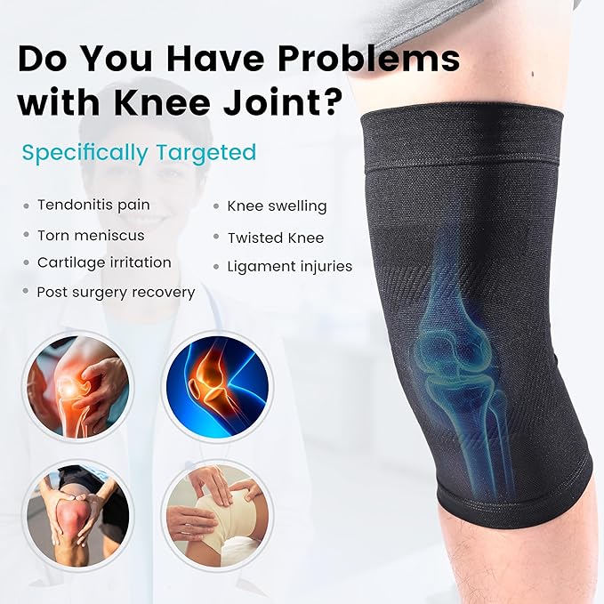 Knee Compression Sleeves, 1 Pair, Can Be Worn Under Pants, 20-30mmHg Strong Support Knee Brace for Unisex, Knee Support for Meniscus Tear, Arthritis, Pain Relief, Injury Recovery, Daily Wear,Black 3XL