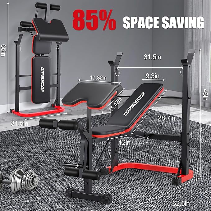 OPPSDECOR Weight Bench Set with Squat Rack, Leg Extension & Preacher Curl Pad, 660LBS Full Body Home Gym Bench Press for Beginners, Women & Teens