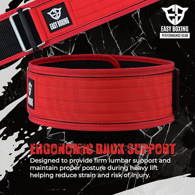 Weight Lifting Belt, Nylon Web, 4 Inch Width, Buckle Closure, for Squats, Deadlifts, Olympic Training, Bodybuilding, Cross-Training Workouts
