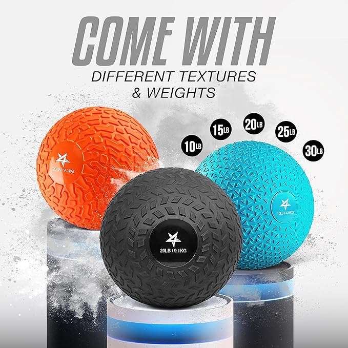 Yes4All Slam Balls, 10-40lb Weighted Ball Weight, Durable PVC Sand Filled Workout Dynamic Slam Ball for Strength Training, Tread, Black, 20lbs