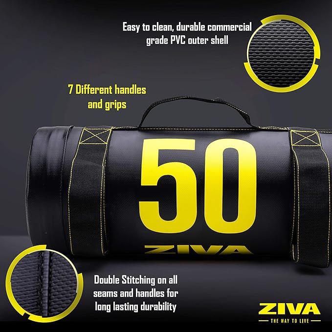 ZIVA Power Sandbag – Pre-Weighted Training Bag with Multiple Handles for Full-Body Strength & Conditioning – Heavy-Duty, No-Fill Needed (10–50 lb)