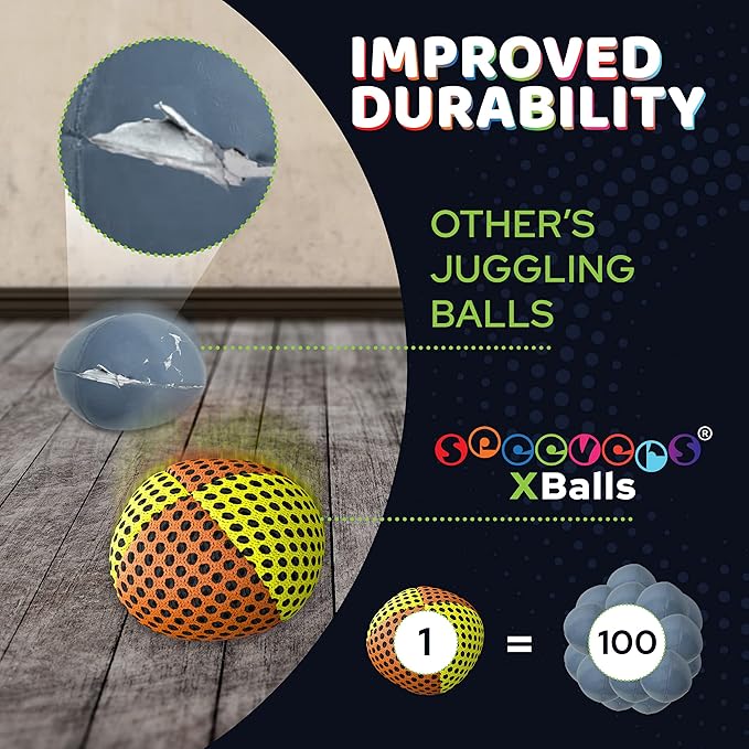 speevers Juggling Balls for Beginners and Professionals Set of 3, 14 Colors Available, 2 Layers of Net and Carry Case, Xballs Juggling Balls (Orange - Yellow, 2.5 oz)