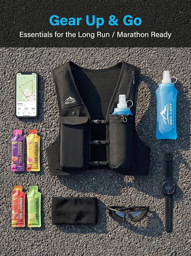 Running Vest for Women Men, USA Original Patent, Adjustable Chest Straps Running Hydration Vest with 500ml Soft Flask, Lightweight Reflective Hydration Backpack for Marathon
