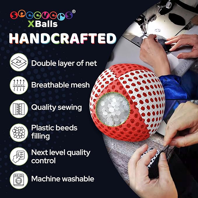 speevers Juggling Balls for Beginners and Professionals Set of 3, 14 Colors Available, 2 Layers of Net and Carry Case, Xballs Juggling Balls (White - Red, 4.2 oz)