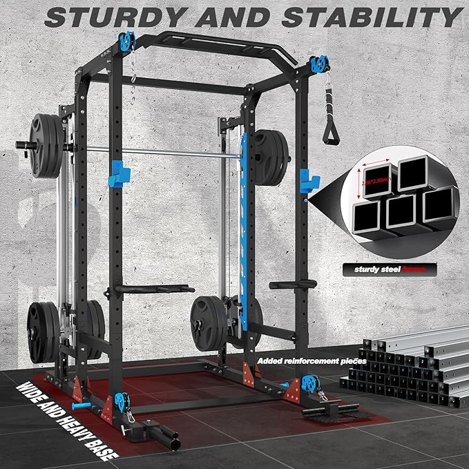 ULTRA FUEGO Power Cage with Cable Crossover/Smith Machine System LAT-Pull Down System Power Rack Squat Rack Training Attachments for Home Gym