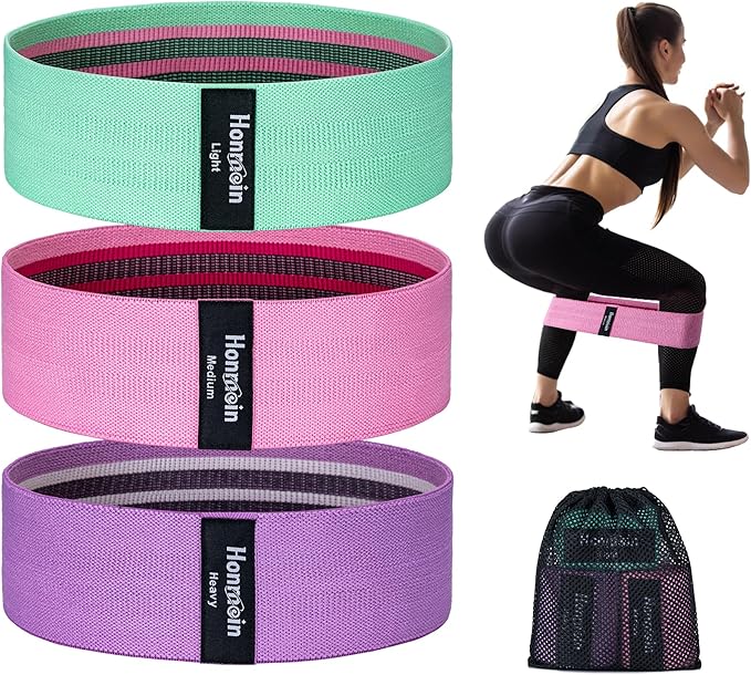 Honmein Resistance Bands for Working Out, 3 Levels Exercise Bands Workout Bands Set for Women Men, Hip Legs Booty Bands for Home Fitness, Gym, Yoga, Pilates