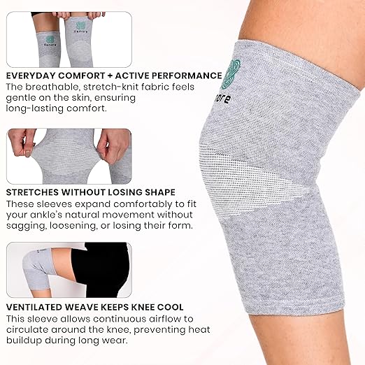 Bamboo Charcoal Knee Sleeve - Bamboo Compression Knee Sleeve for Men and Women Meniscus Tear, Sports, Joint Pain Relief, Injury Recovery - Elastic Warm Knee Brace for Arthritis (XX-Large)