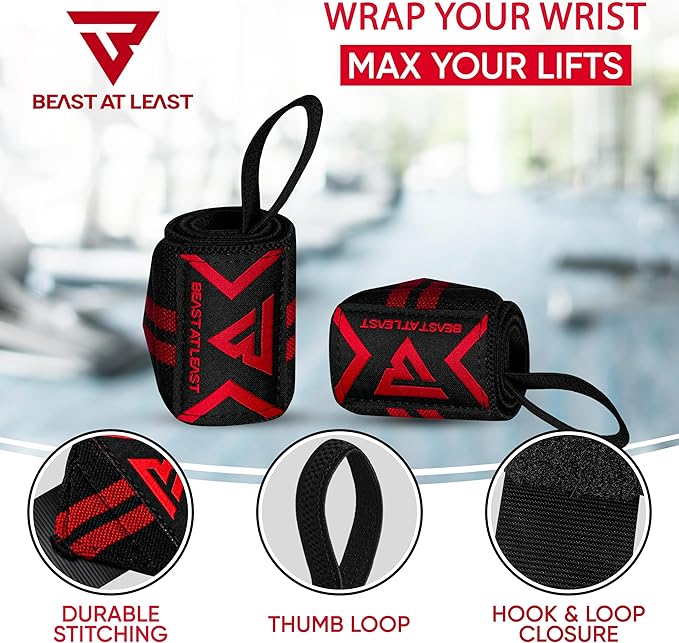 Weight Lifting Wrist Wraps – 18” Cotton Wrist Support with Thumb Loop – Gym Straps for Workout Powerlifting Weightlifting Fitness Strength Training, Stiff Wrist Straps