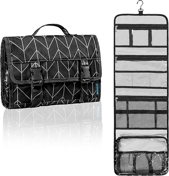 PAVILIA Travel Hanging Toiletry Bag for Women Men, Large Capacity Makeup Bag Kit, Waterproof Cosmetic Storage Organizer Case for Bathroom Shower