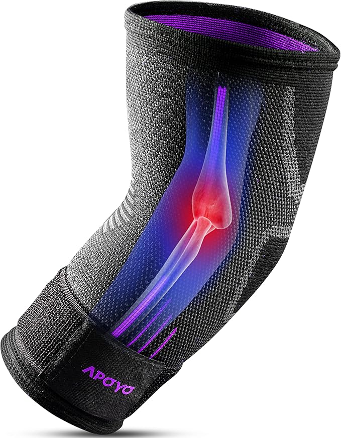 APOYO Elbow Brace for Tendonitis and Tennis Elbow, Elbow Compression Sleeve, Elbow Brace for Women and Men w/ Adjustable Strap for Tennis Elbow Relief, Weightlifting, Arthritis, Workouts, Reduce Joint Pain During Fitness Activity (Purple, XX-Large)