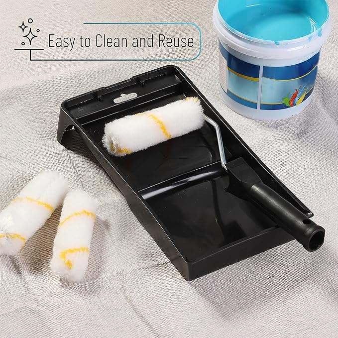 Bates- Paint Tray Set, 4 inch Paint Roller, Paint Tray, Foam Roller, Roller Brush, Small/Mini 4", House Painting Supplies, Paint Roller Covers, Roller Frame, Roller Naps